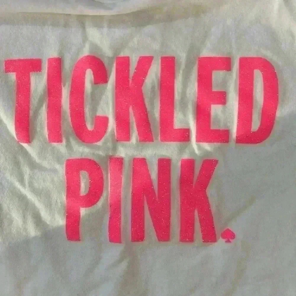 Kate Spade Tickled Pink Tee Girls size 14Y. White with pink glitter letters